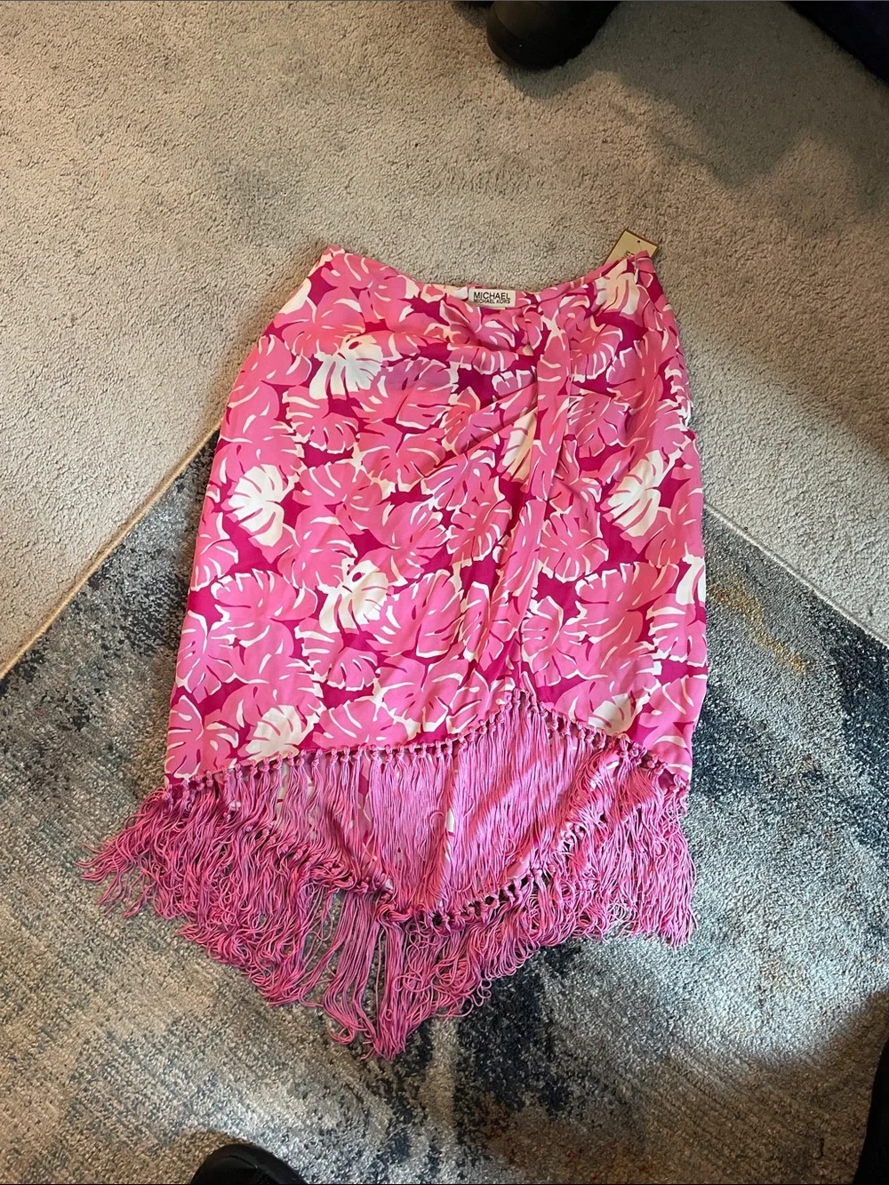 Vintage Y2K Michael Kors Pink & White Tropical Pink & White Fringe Skirt